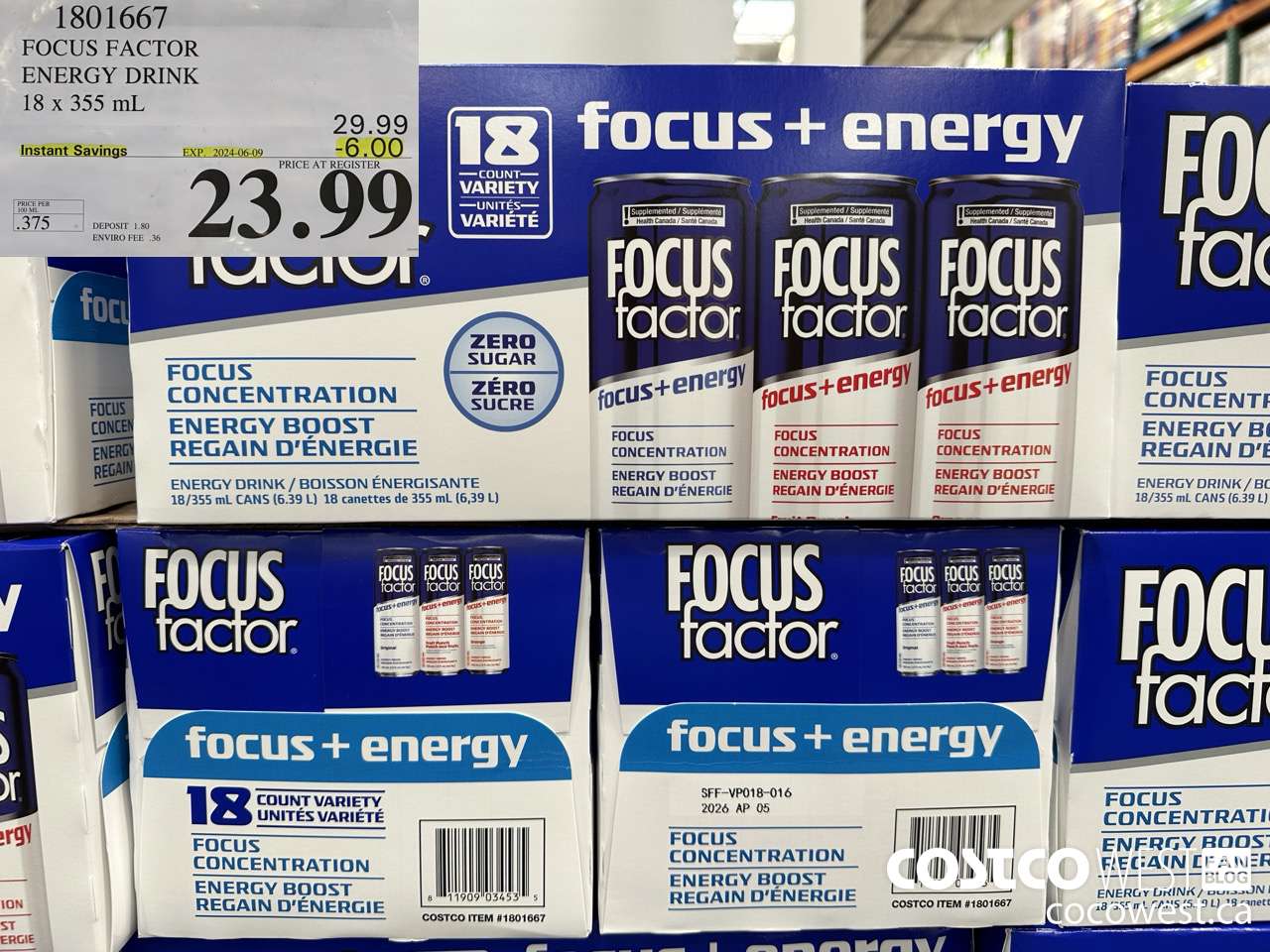 1801667 FOCUS FACTOR ENERGY DRINK 18 x 355 mL ($6.00 INSTANT SAVINGS EXPIRES ON 2024-06-09) $23.99