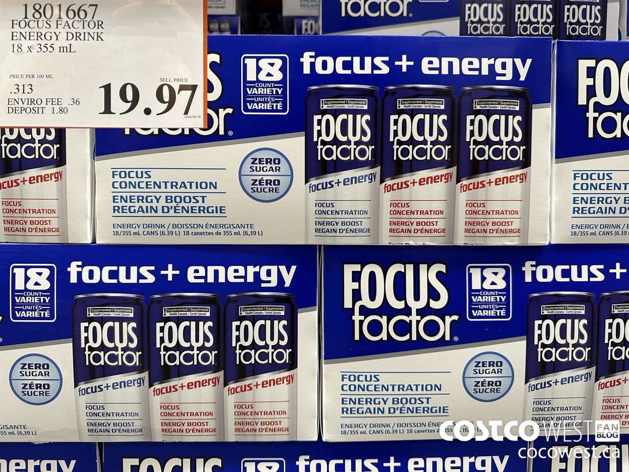 1801667 FOCUS FACTOR ENERGY DRINK 18 x 355 mL $19.97