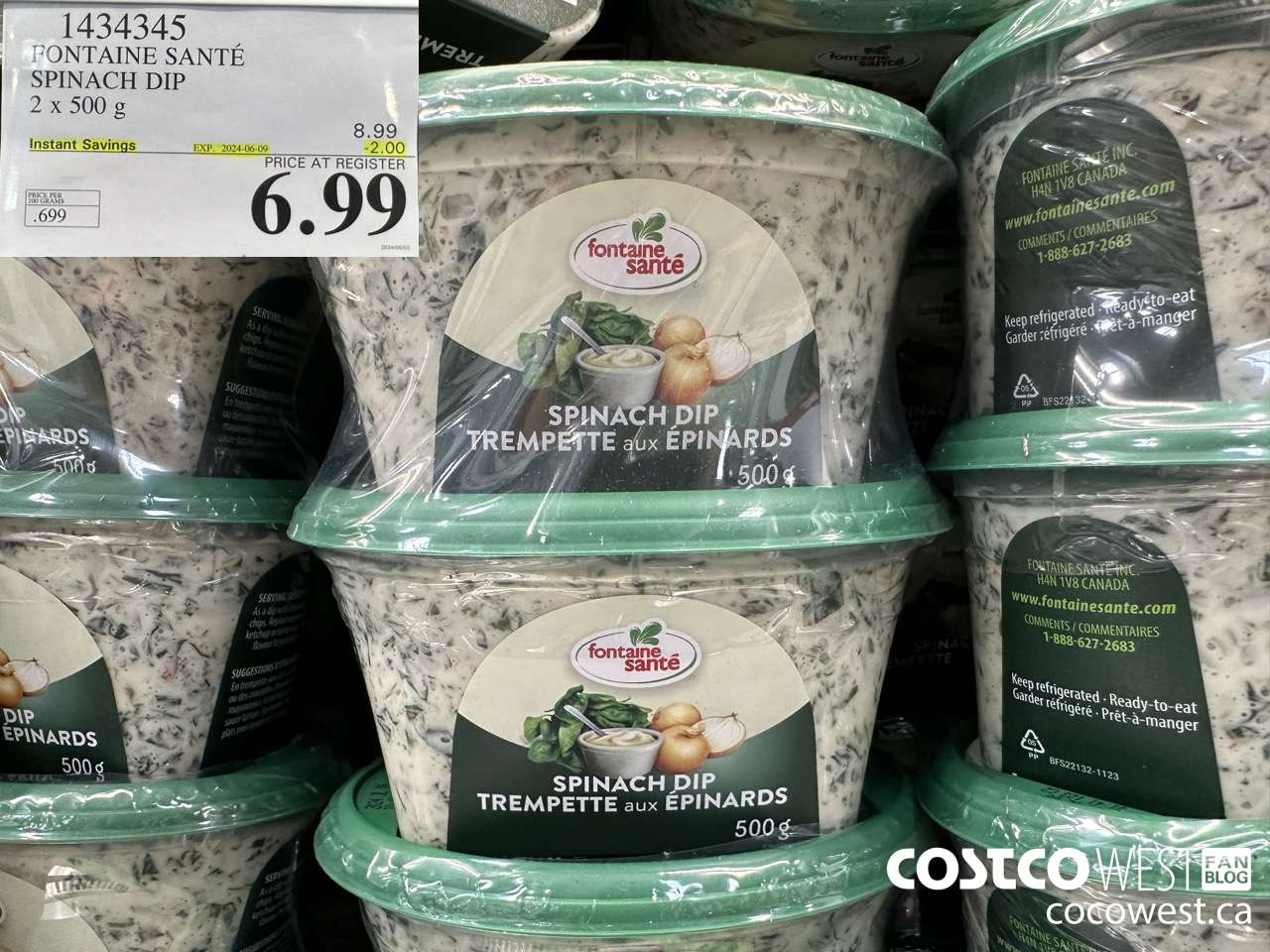 1434345 FONTAINE SANTE SPINACH DIP 2 X 500 G ($2.00 INSTANT SAVINGS EXPIRES ON 2024-06-09) $6.99