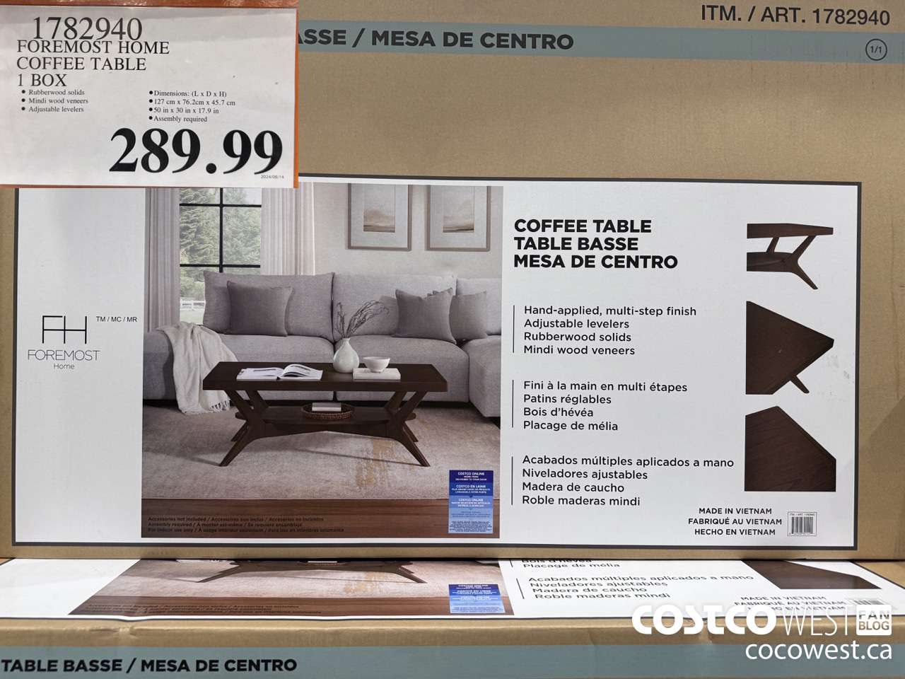 1782940 FOREMOST HOME COFFEE TABLE 1 BOX $289.99