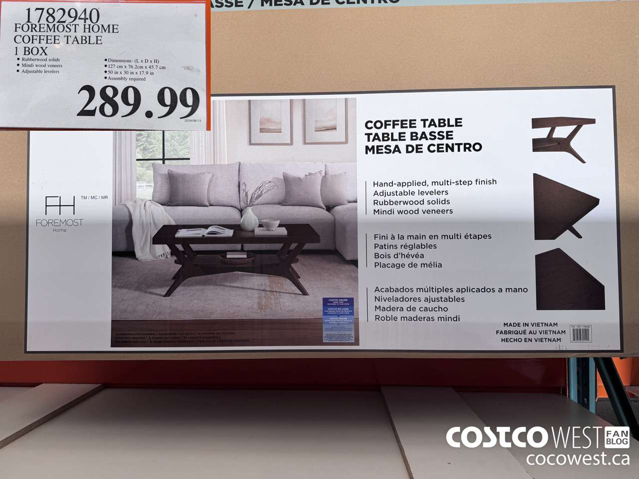 1782940 FOREMOST HOME COFFEE TABLE 1 BOX $289.99