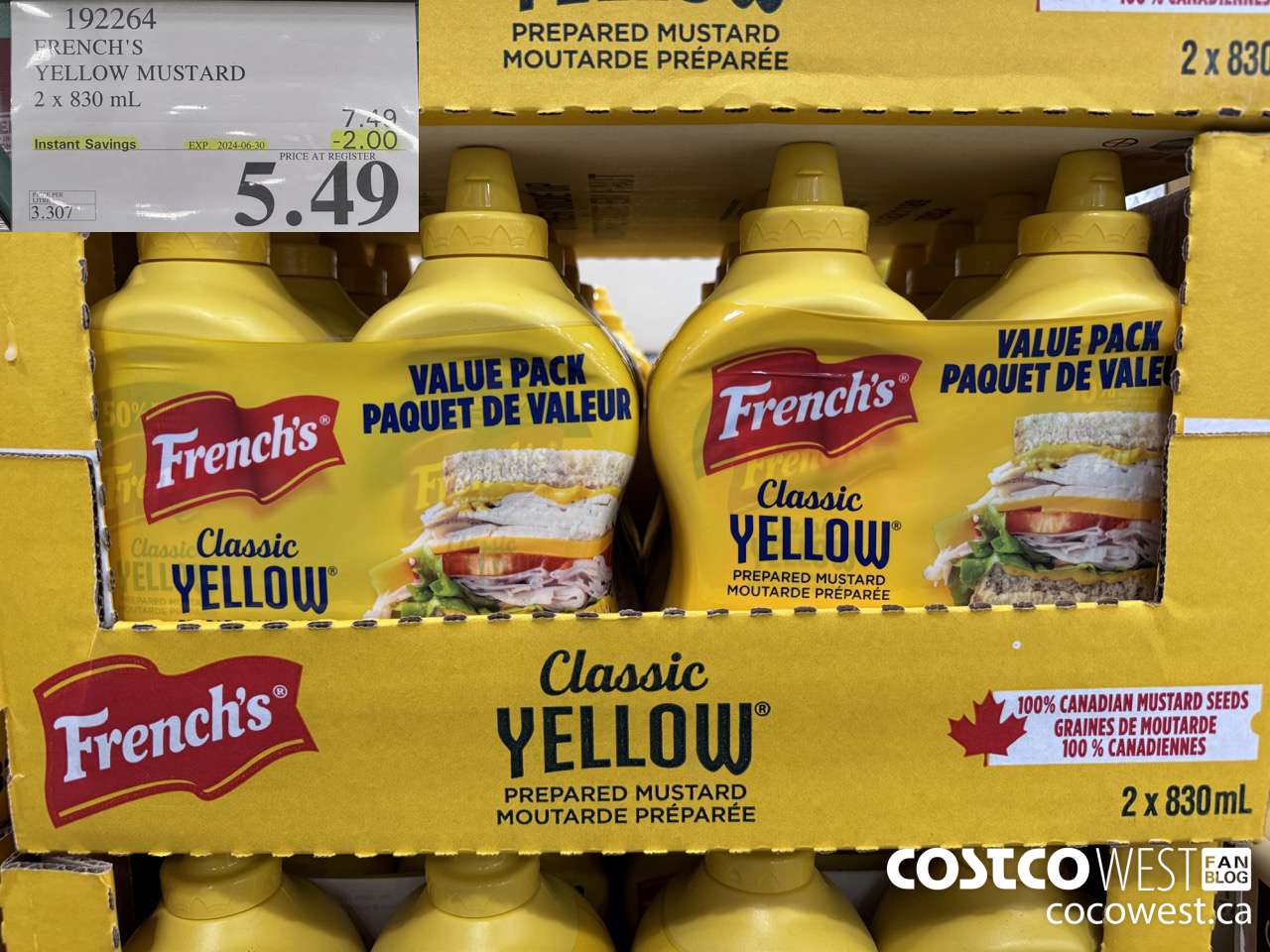192264 FRENCH'S YELLOW MUSTARD 2 x 830 mL ($2.00 INSTANT SAVINGS EXPIRES ON 2024-06-30) $5.49