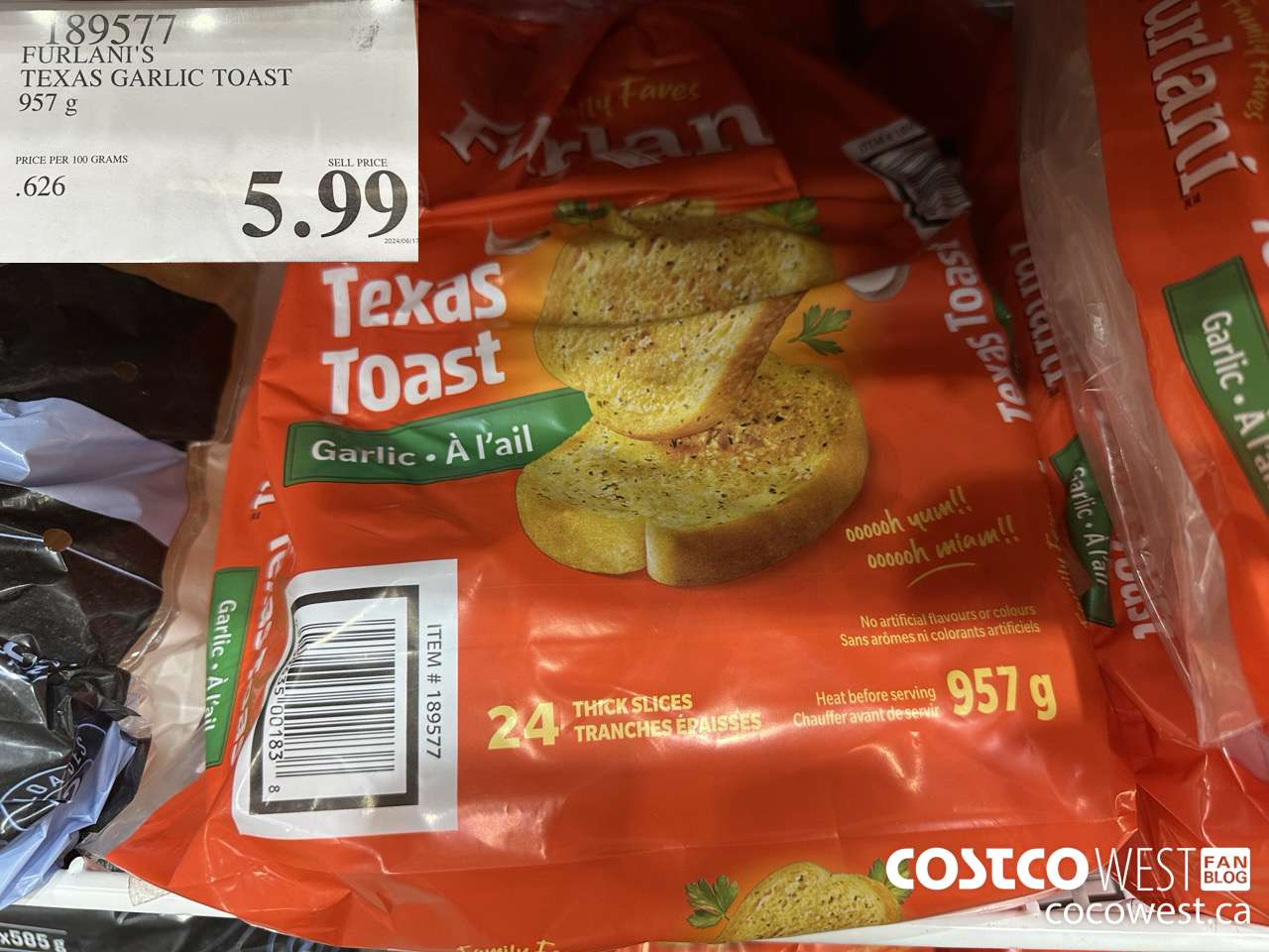 189577 FURLANI'S TEXAS GARLIC TOAST 957G $5.99
