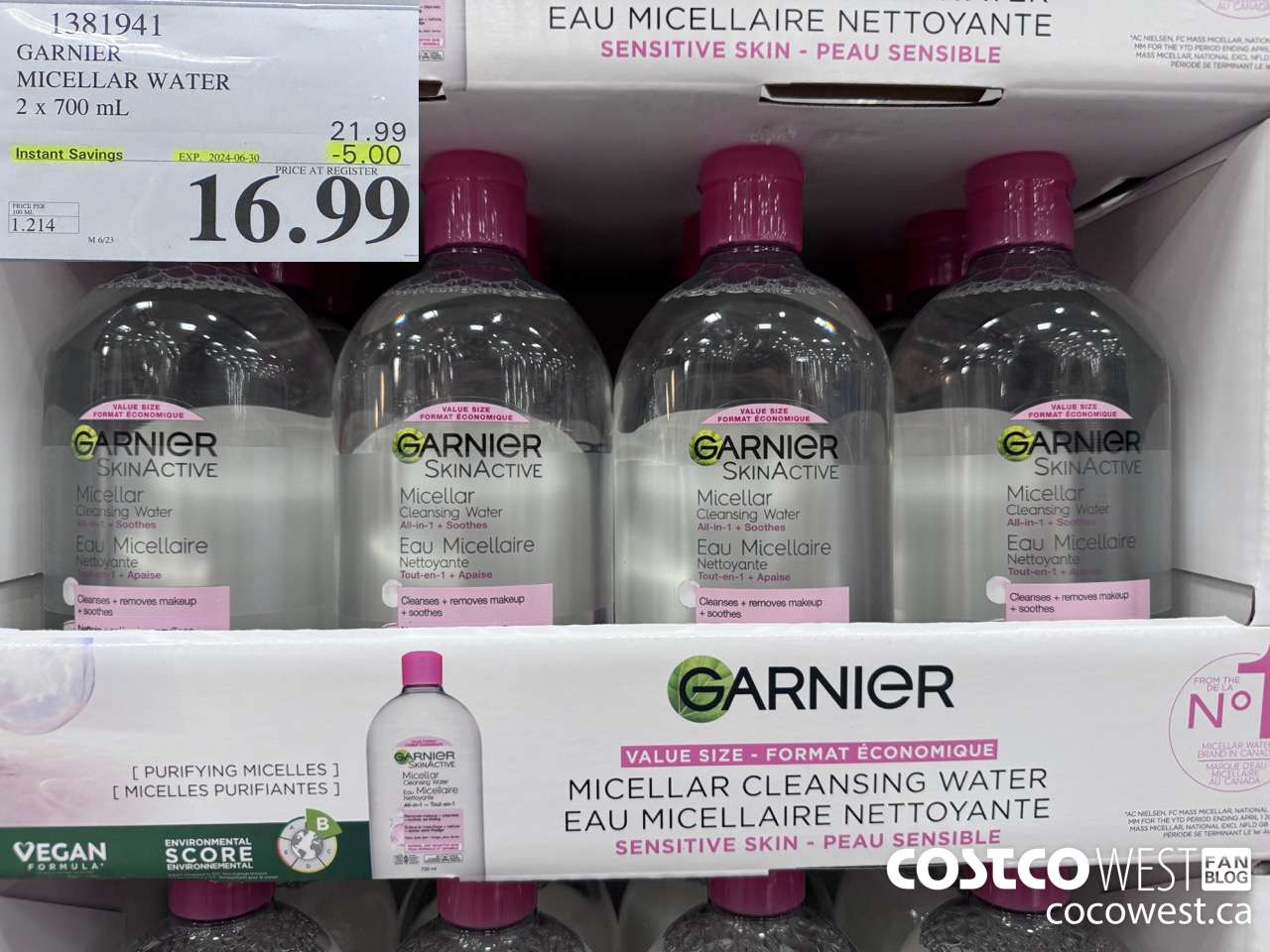 1381941 GARNIER MICELLAR WATER 2 x 700 mL  ($5.00 INSTANT SAVINGS EXPIRES ON 2024-06-30) $16.99