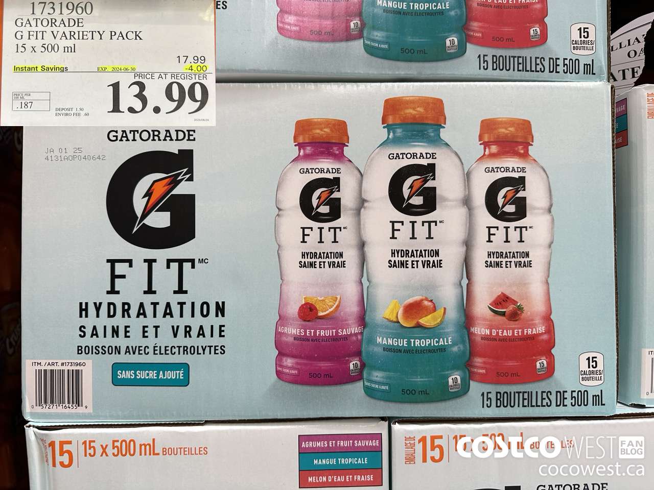 1731960 GATORADE G FIT VARIETY PACK 15 X 500 ML ($4.00 INSTANT SAVINGS EXPIRES ON 2024-06-30) $13.99