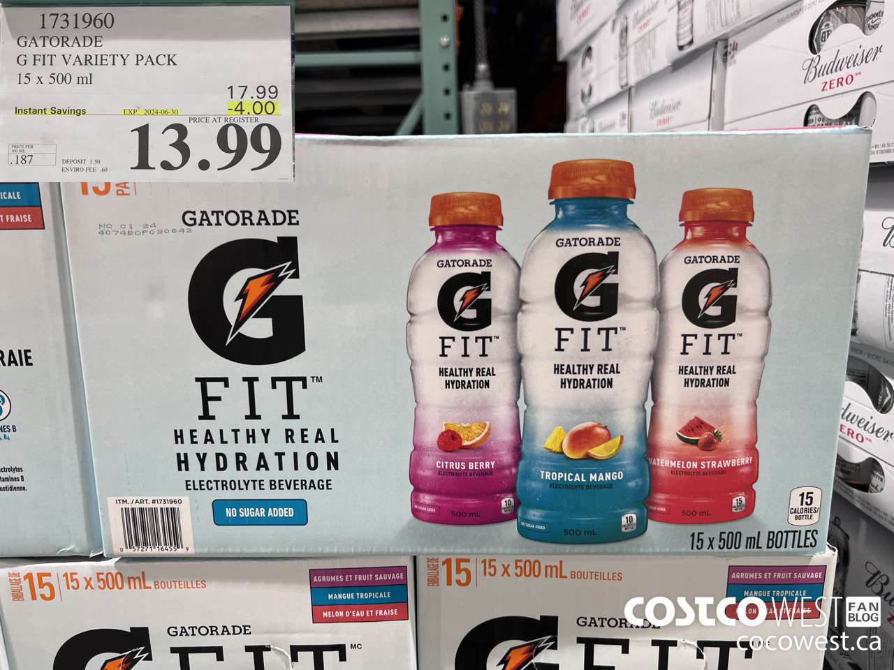 1731960 GATORADE G FIT VARIETY PACK 15 X 500 ML ($4.00 INSTANT SAVINGS EXPIRES ON 2024-06-30) $13.99