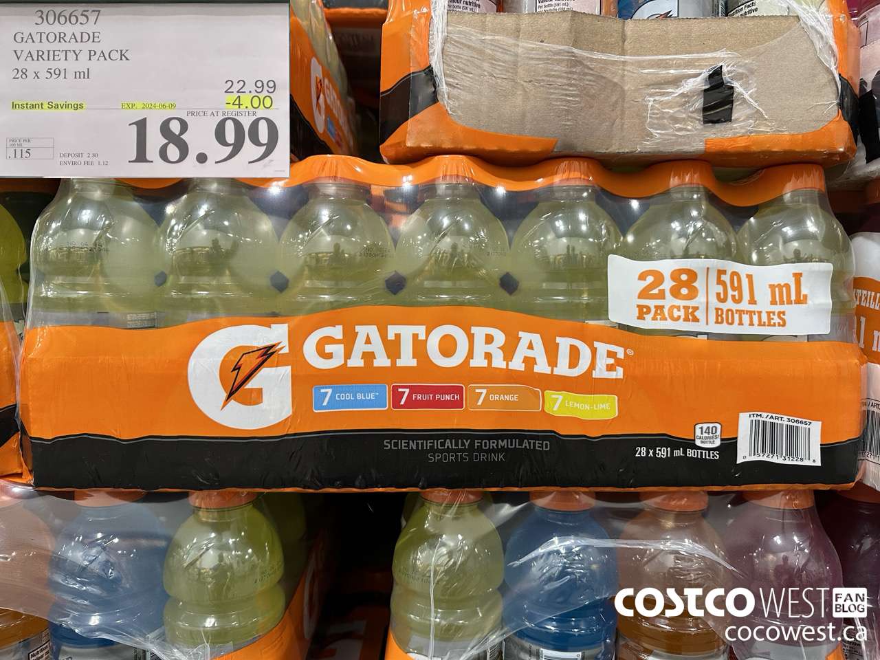 306657 GATORADE VARIETY PACK 28 x 591 ml ($4.00 INSTANT SAVINGS EXPIRES ON 2024-06-09) $18.99