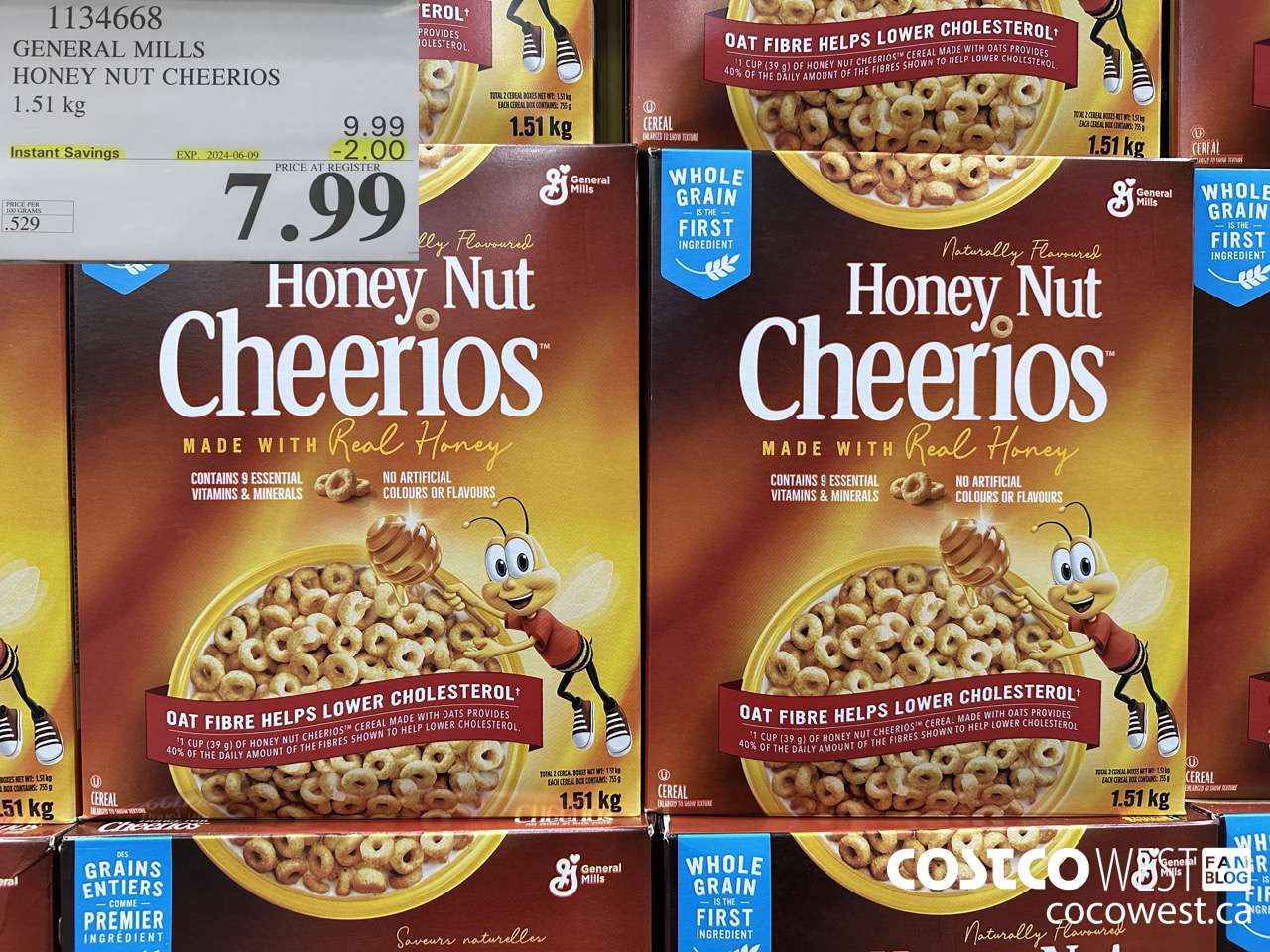 1134668 GENERAL MILLS HONEY NUT CHEERIOS 1.51 kg ($2.00 INSTANT SAVINGS EXPIRES ON 2024-06-09) $7.99