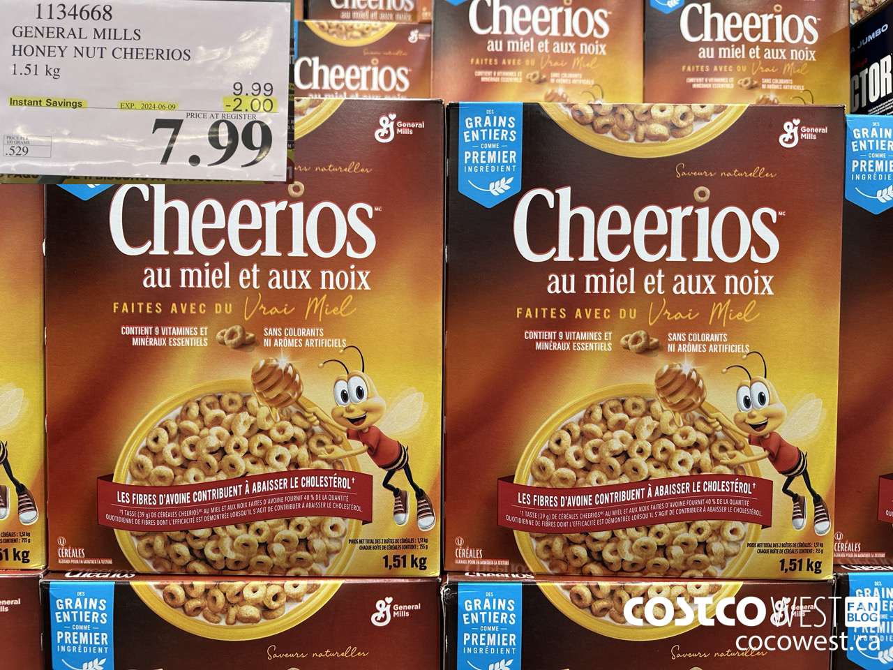 1134668 GENERAL MILLS HONEY NUT CHEERIOS 1.51 kg ($2.00 INSTANT SAVINGS EXPIRES ON 2024-06-09) $7.99