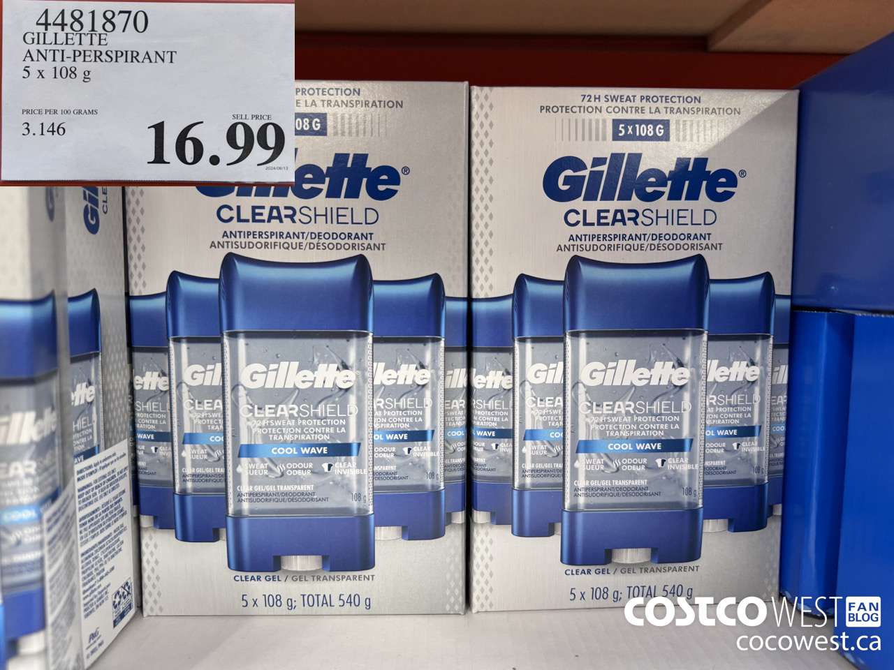 4481870 GILLETTE ANTI-PERSPIRANT 5 x 108 g $16.99