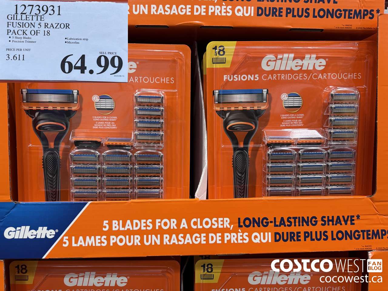 1273931 GILLETTE FUSIONS CARTRIDGES PACK OF 18 $64.99