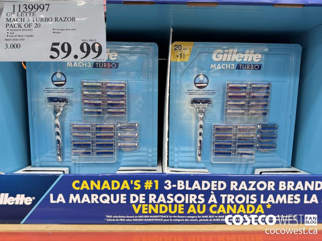 1139997 GILLETTE MACH 3 TURBO RAZOR PACK OF 20 $59.99