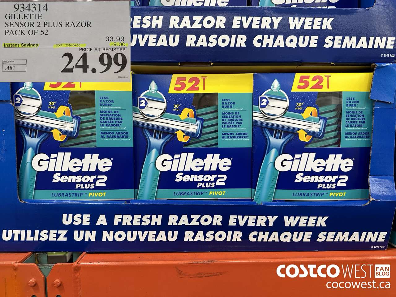934314 GILLETTE SENSOR 2 PLUS RAZOR PACK OF 52 ($9.00 INSTANT SAVINGS EXPIRES ON 2024-06-30) $24.99