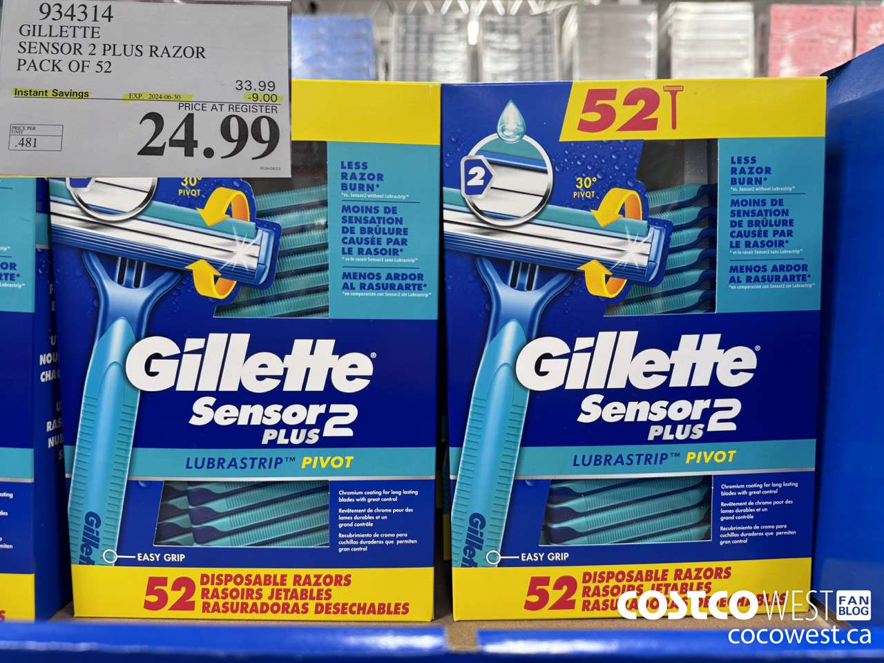 934314 GILLETTE SENSOR 2 PLUS RAZOR PACK OF 52 ($9.00 INSTANT SAVINGS EXPIRES ON 2024-06-30) $24.99