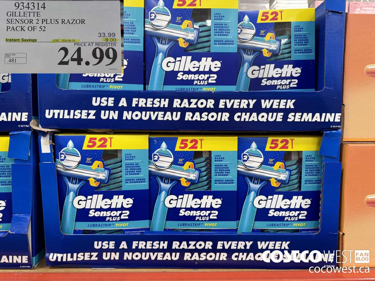 934314 GILLETTE SENSOR 2 PLUS RAZOR PACK OF 52 ($9.00 INSTANT SAVINGS EXPIRES ON 2024-06-30) $24.99