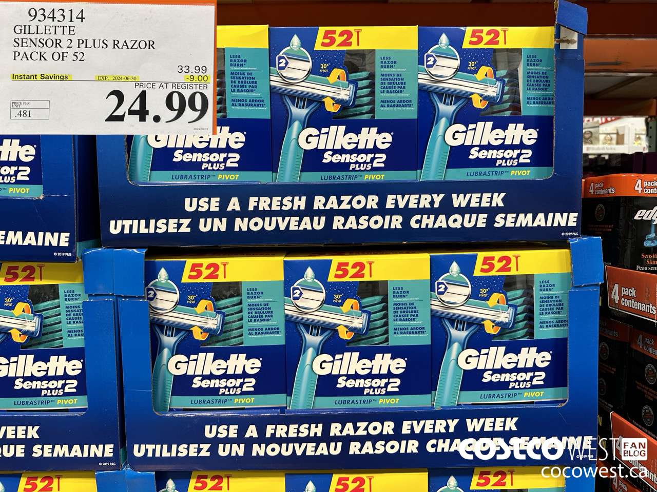 934314 GILLETTE SENSOR 2 PLUS RAZOR PACK OF 52 ($9.00 INSTANT SAVINGS EXPIRES ON 2024-06-30) $24.99
