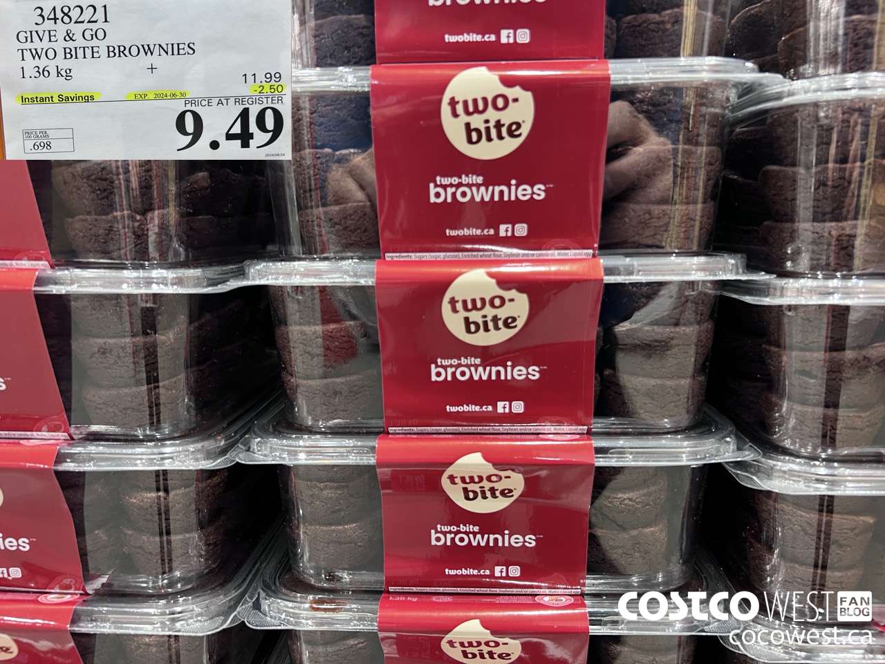348221 GIVE & GO TWO BITE BROWNIES PACK OF 48 1.36 KG ($2.50 INSTANT SAVINGS EXPIRES ON 2024-06-30) $9.49