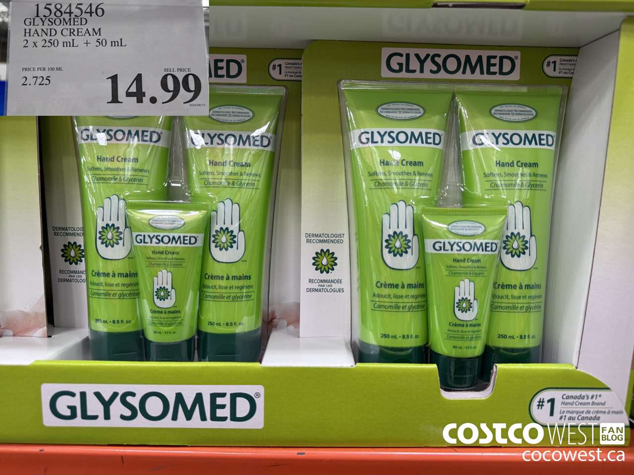 1584546 GLYSOMED HAND CREAM 2 x 250 mL + 50 mL  $14.99