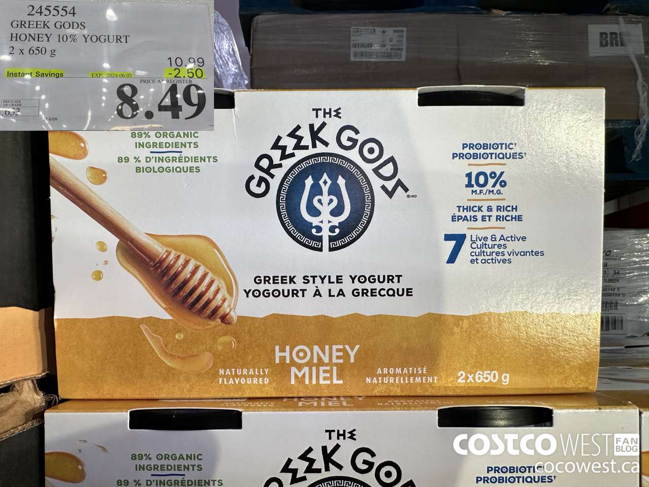 245554 GREEK GODS HONEY 10% YOGURT 2 X 650G ($2.50 INSTANT SAVINGS EXPIRES ON 2024-06-03) $8.49