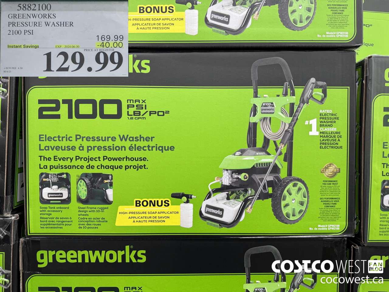 5882100 GREENWORKS PRESSURE WASHER 2100 PSI ($40.00 INSTANT SAVINGS EXPIRES ON 2024-06-30) $129.99
