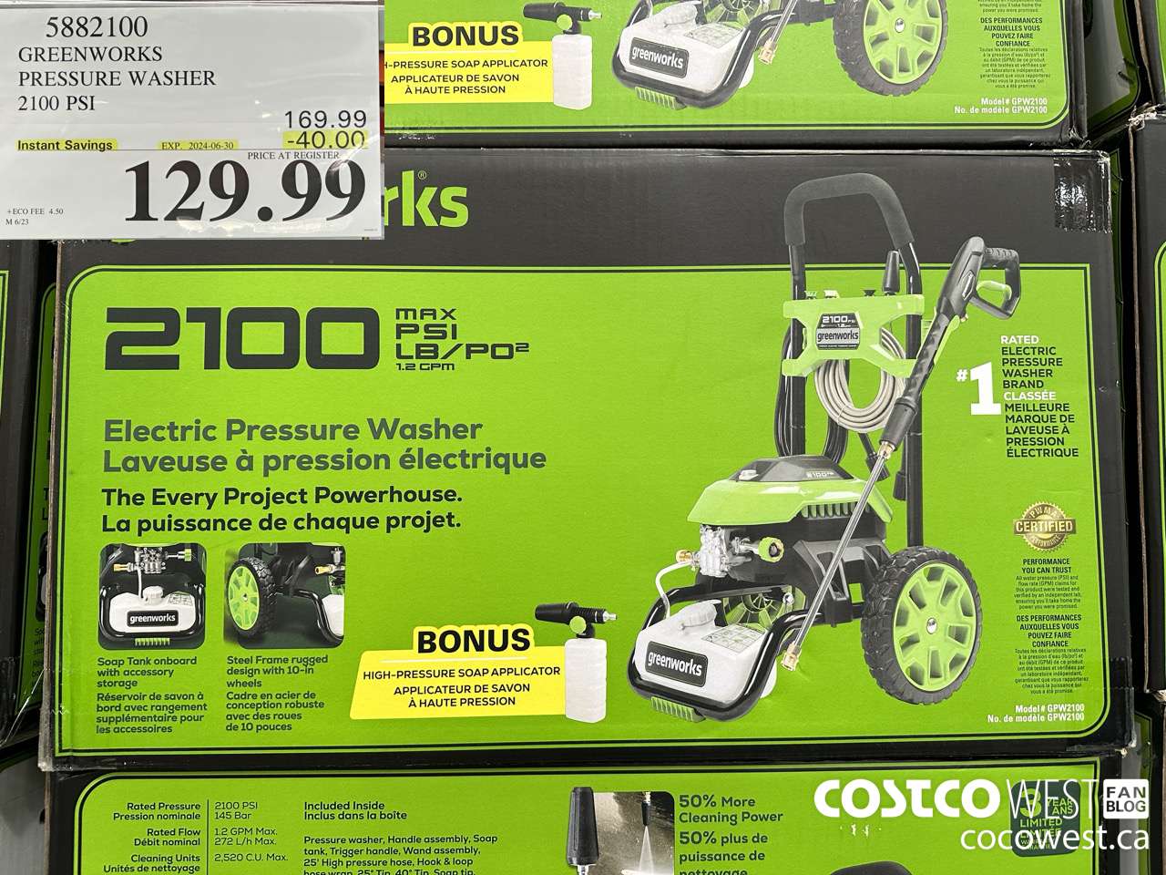 5882100 GREENWORKS PRESSURE WASHER 2100 PSI ($40.00 INSTANT SAVINGS EXPIRES ON 2024-06-30) $129.99