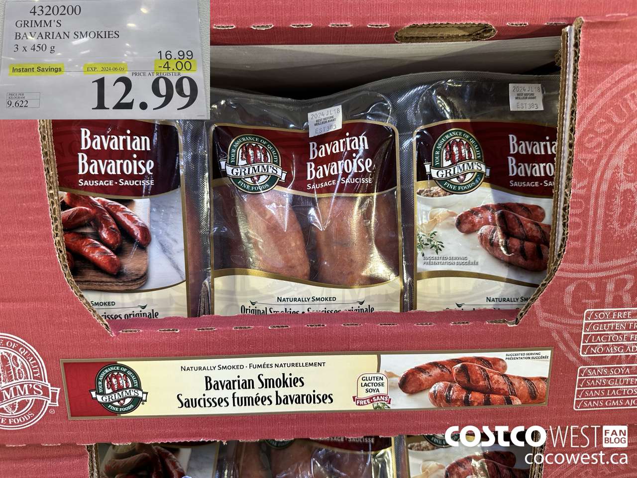 4320200 GRIMM'S BAVARIAN SMOKIES 3 X 450 G ($4.00 INSTANT SAVINGS EXPIRES ON 2024-06-09) $12.99