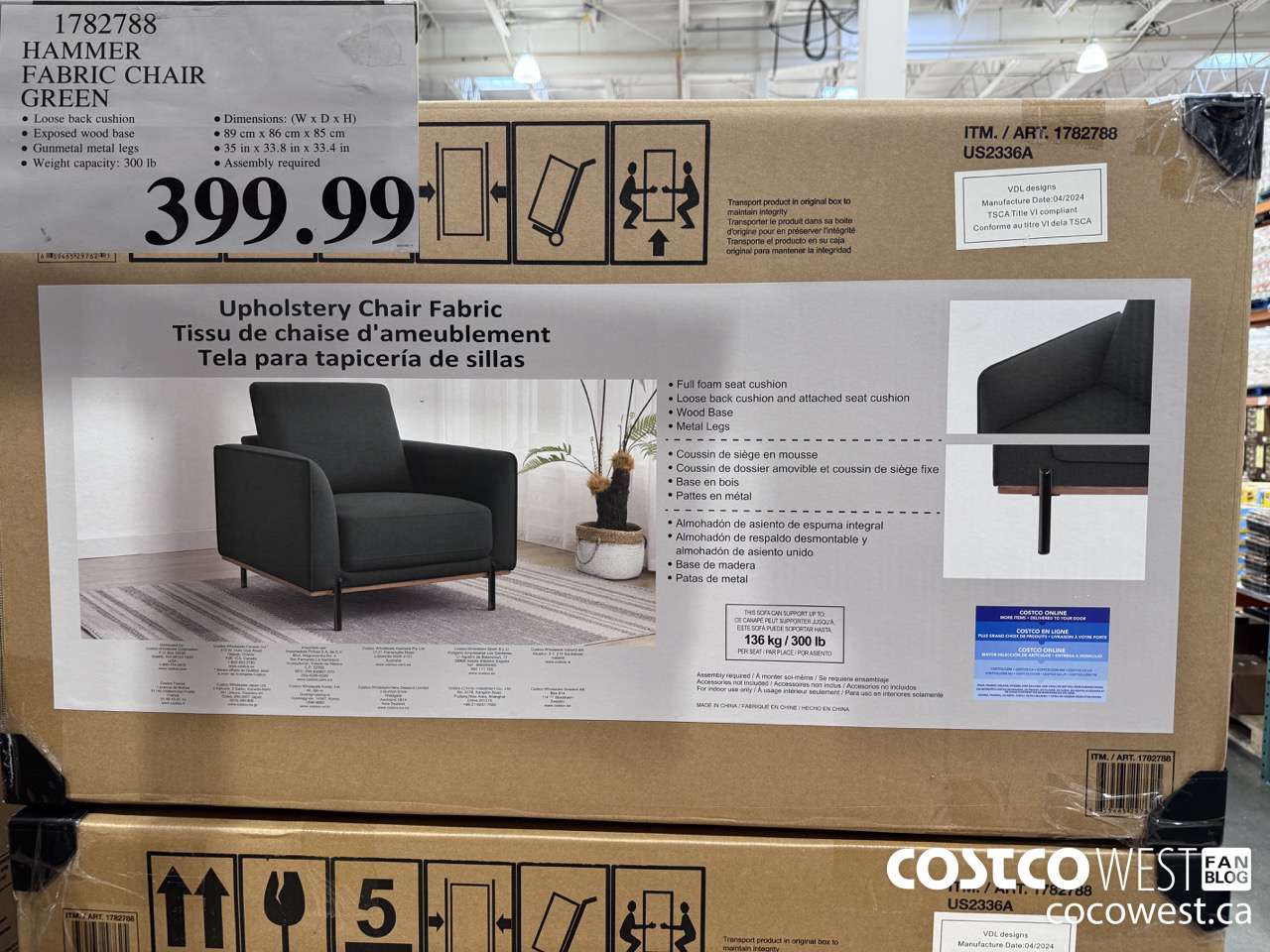 1782788 HAMMER FABRIC CHAIR GREEN $399.99