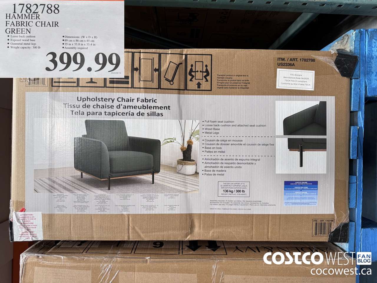 1782788 HAMMER FABRIC CHAIR GREEN $399.99