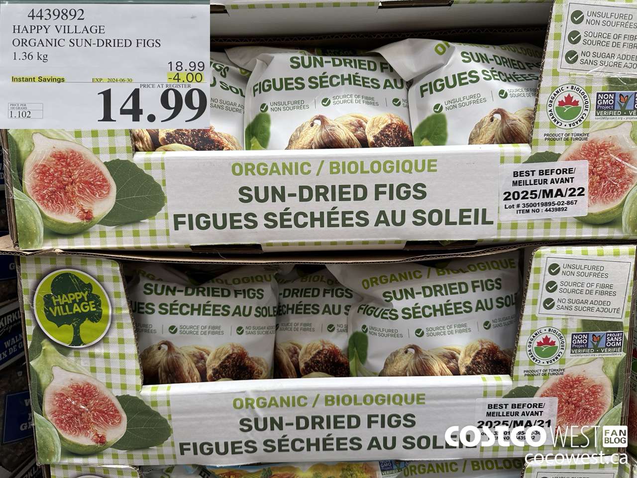 4439892 HAPPY VILLAGE ORGANIC SUN-DRIED FIGS 1.36KG ($4.00 INSTANT SAVINGS EXPIRES ON 2024-06-30) $14.99