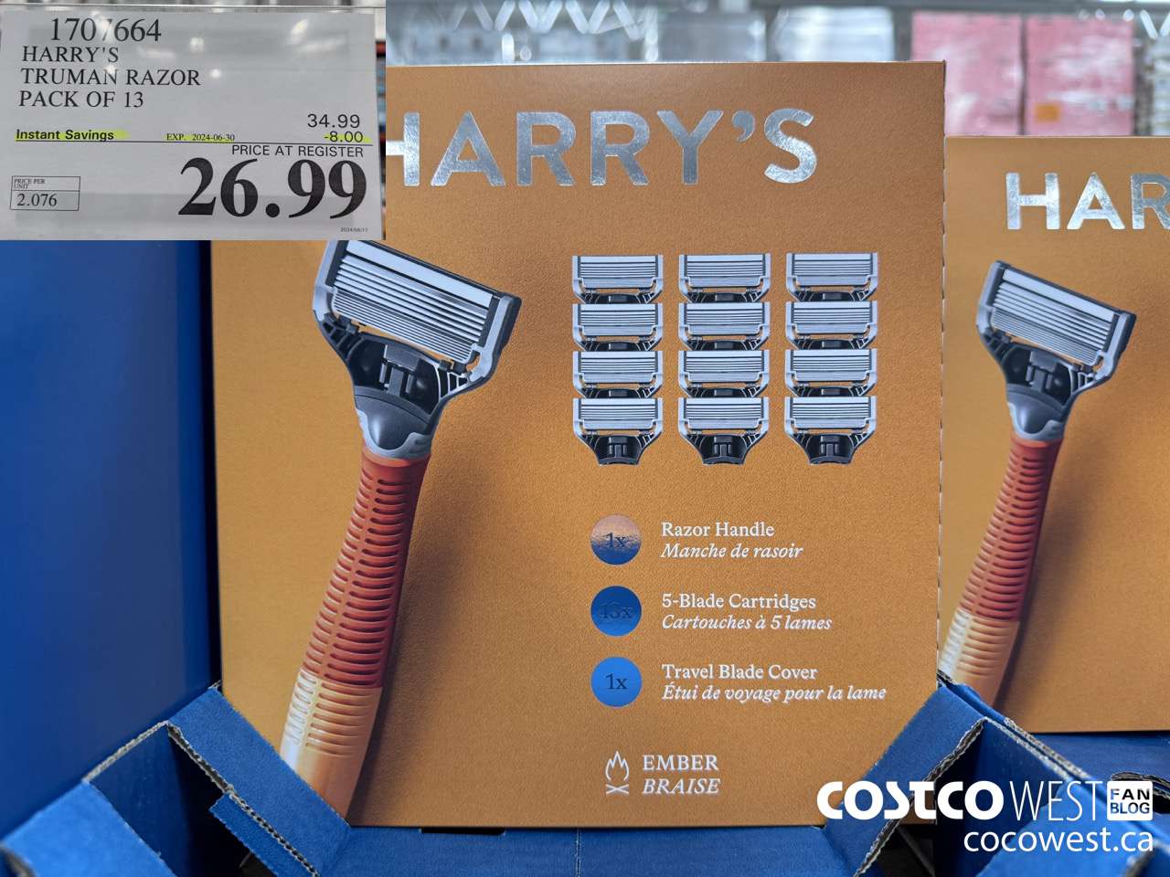 1707664 HARRY'S TRUMAN TRUMAN WET SHAVE RAZOR 13 CARTS + BLADE COVER ($8.00 INSTANT SAVINGS EXPIRES ON 2024-06-30) $26.99