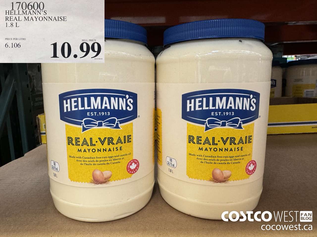 170600 HELLMANN'S REGULAR MAYONNAISE 1.8 L 2024-02-258 $10.99