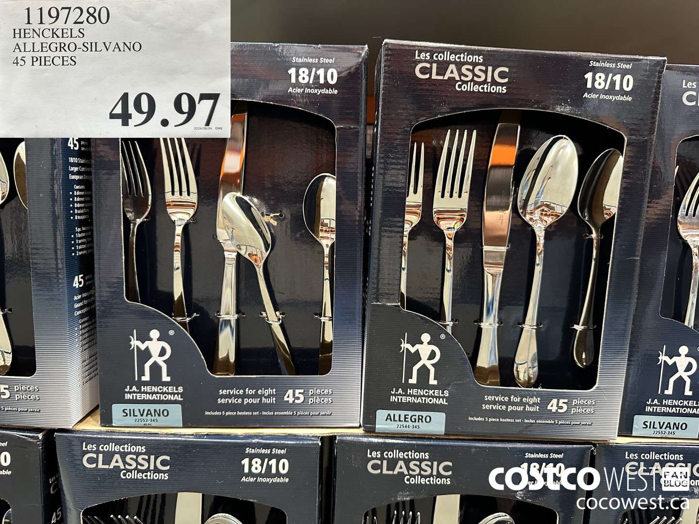 1197280 HENCKELS ALLEGRO FLATWARE SET 45 PIECES $49.97