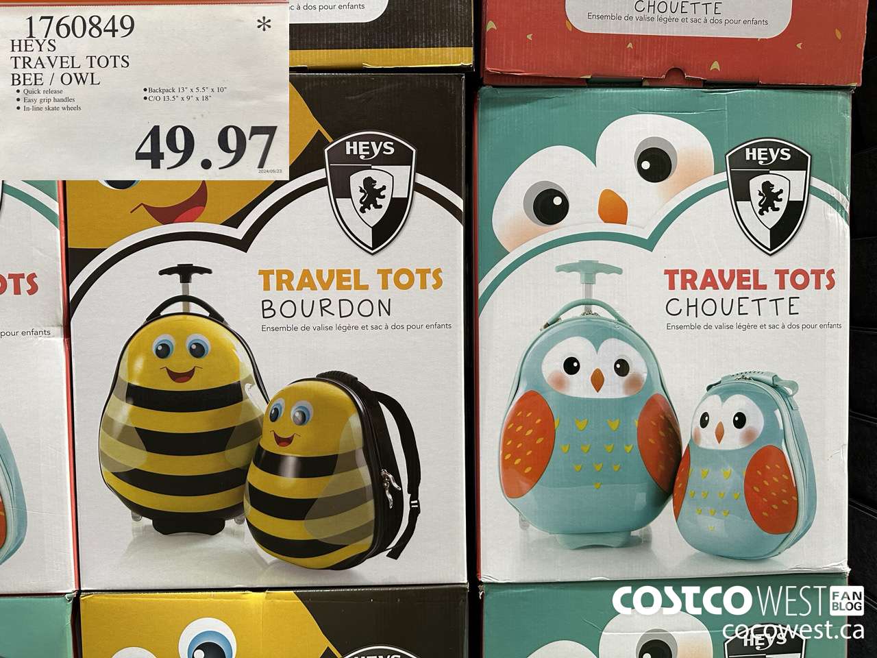 1760849 HEYS TRAVEL TOTS BEE / OWL $49.97