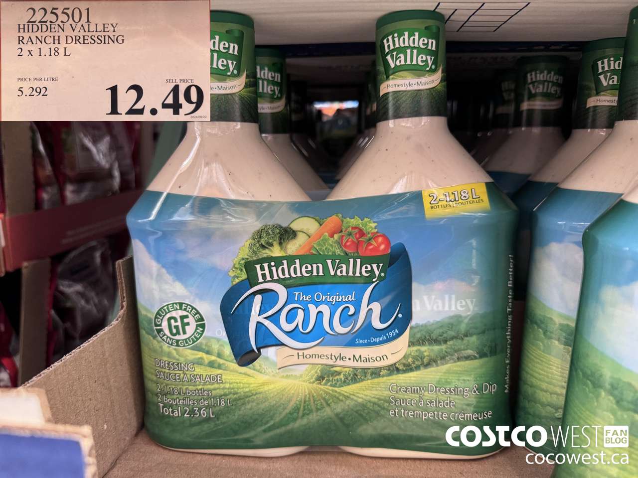 225501 HIDDEN VALLEY RANCH DRESSING 2 x 1.18 L $12.49