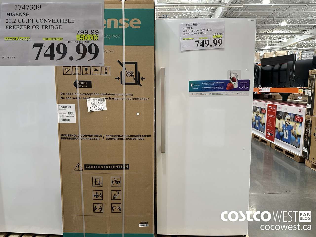 1747309 HISENSE 21.2 CU.FT CONVERTIBLE FREEZER OR FRIDGE ($50.00 INSTANT SAVINGS EXPIRES ON 2024-07-07) $749.99