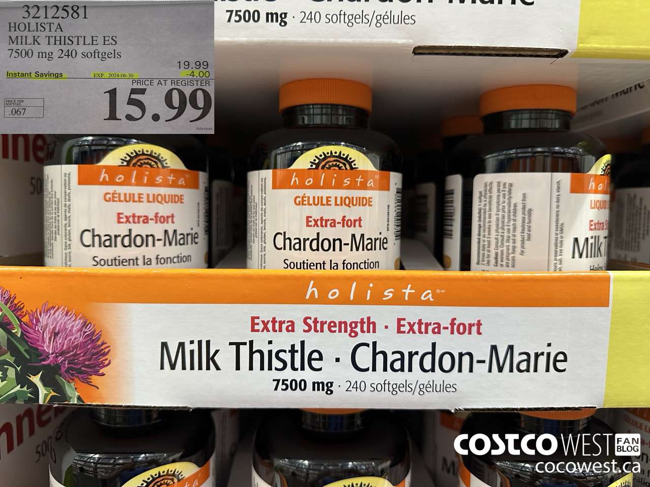 3212581 HOLISTA MILK THISTLE ES 250 mg 240 softgels ($4.00 INSTANT SAVINGS EXPIRES ON 2024-06-30) $15.99