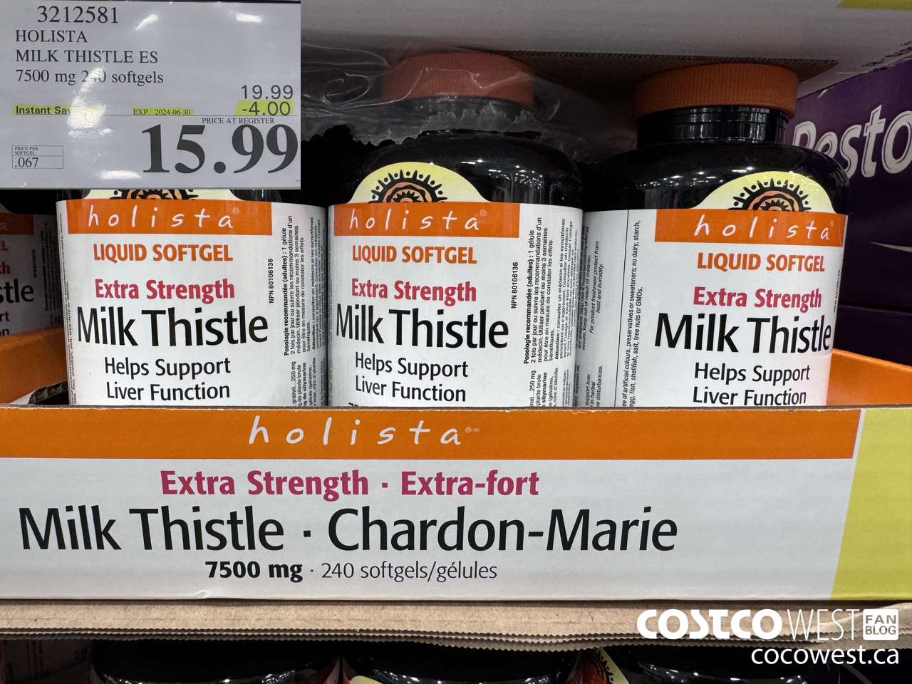 3212581 HOLISTA MILK THISTLE ES 250 mg 240 softgels ($4.00 INSTANT SAVINGS EXPIRES ON 2024-06-30) $15.99