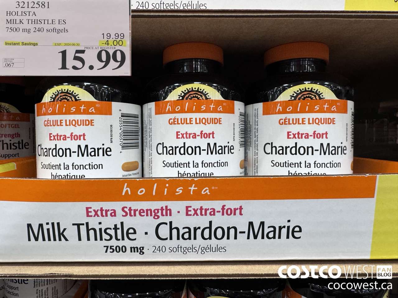 3212581 HOLISTA MILK THISTLE ES 250 mg 240 softgels ($4.00 INSTANT SAVINGS EXPIRES ON 2024-06-30) $15.99