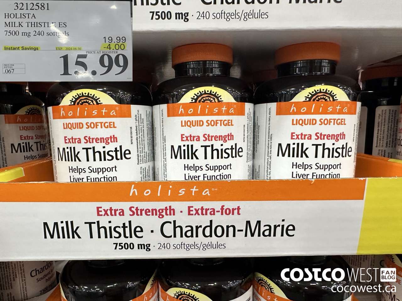 3212581 HOLISTA MILK THISTLE ES 250 mg 240 softgels ($4.00 INSTANT SAVINGS EXPIRES ON 2024-06-30) $15.99