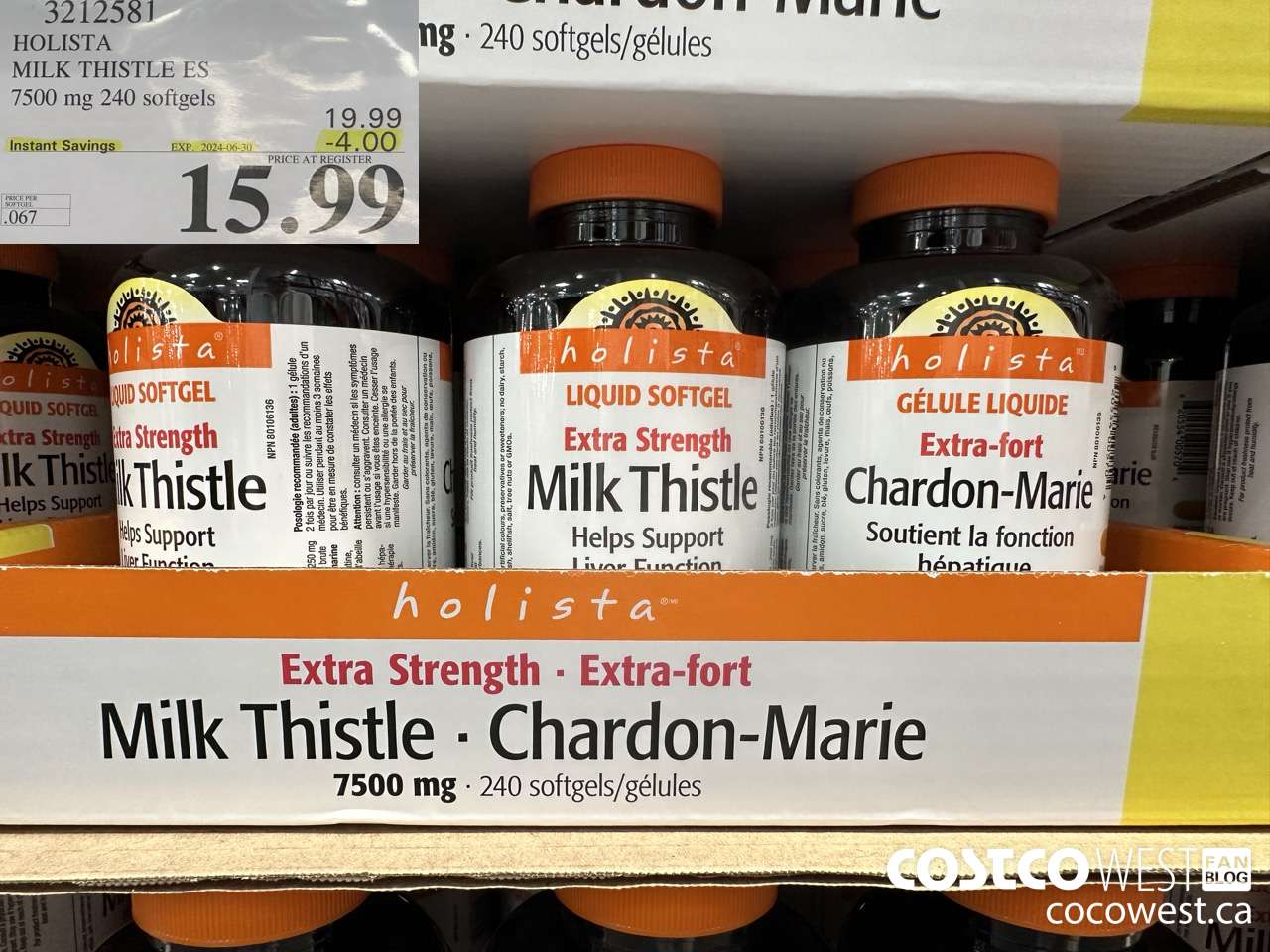 3212581 HOLISTA MILK THISTLE ES 250 mg 240 softgels ($4.00 INSTANT SAVINGS EXPIRES ON 2024-06-30) $15.99