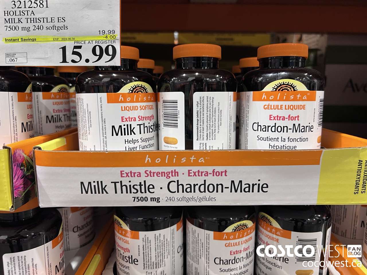 3212581 HOLISTA MILK THISTLE ES 250 mg 240 softgels ($4.00 INSTANT SAVINGS EXPIRES ON 2024-06-30) $15.99