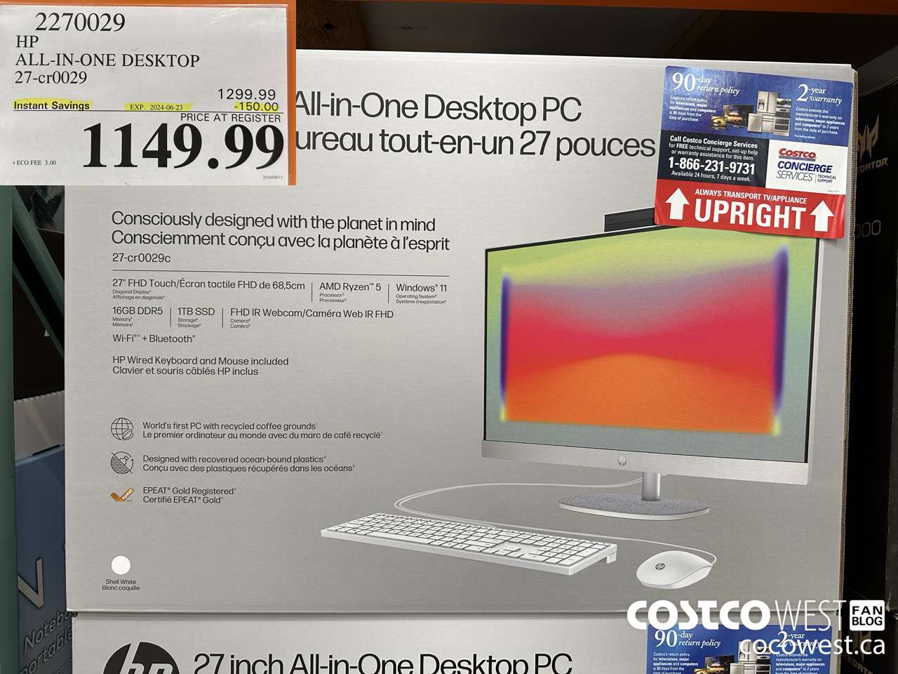 2270029 HP ALL-IN-ONE COMPUTER 27-CR0029 ($150.00 INSTANT SAVINGS EXPIRES ON 2024-06-23) $1149.99