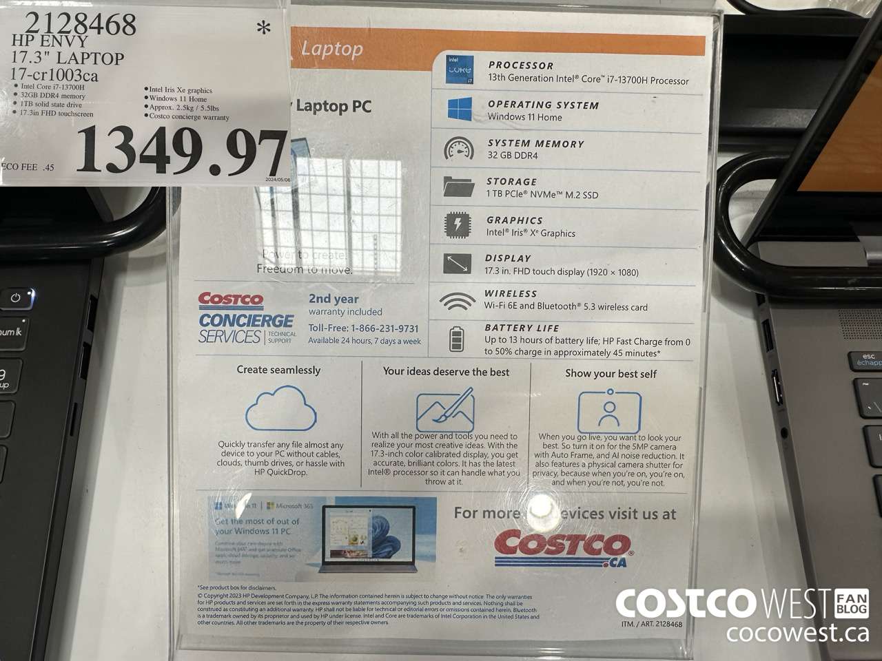 2128468 HP ENVY 17.3IN LAPTOP COMPUTER 17-CR1003CA $1349.97