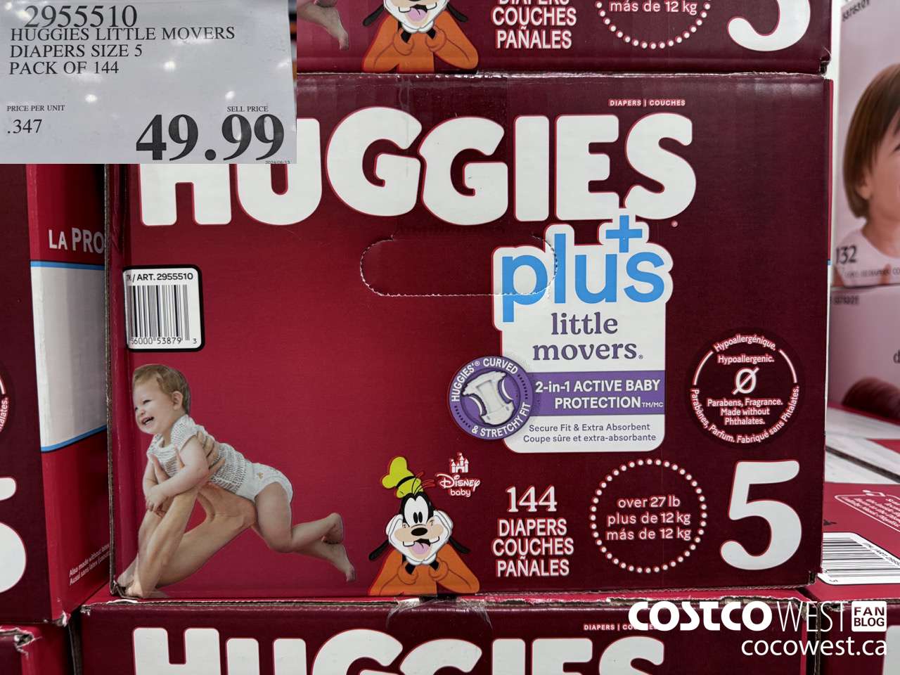 2955510 HUGGIES LITTLE MOVERS DIAPERS SIZE 5 PACK OF 144  $49.99