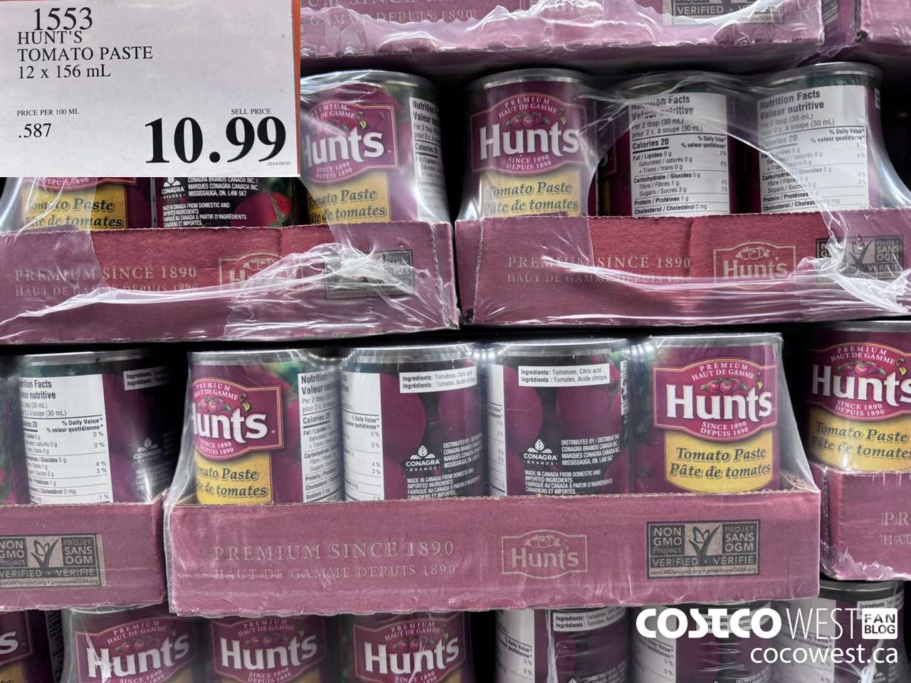 1553 HUNT'S TOMATO PASTE 12 x 156 ml $10.99