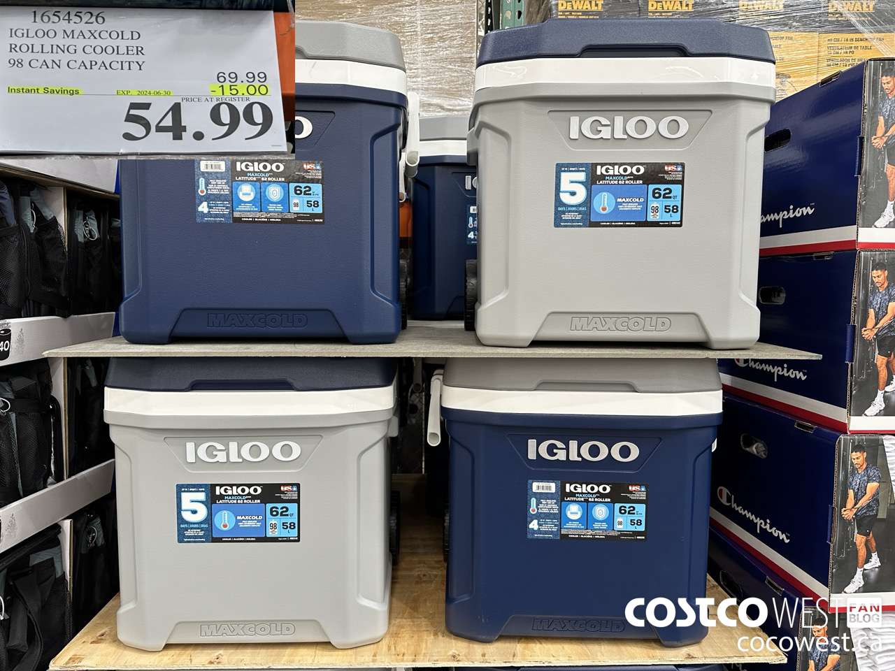 1654526 IGLOO MAXCOLD ROLLING COOLER 98 CAN CAPACITY ($15.00 INSTANT SAVINGS EXPIRES ON 2024-06-30) $54.99