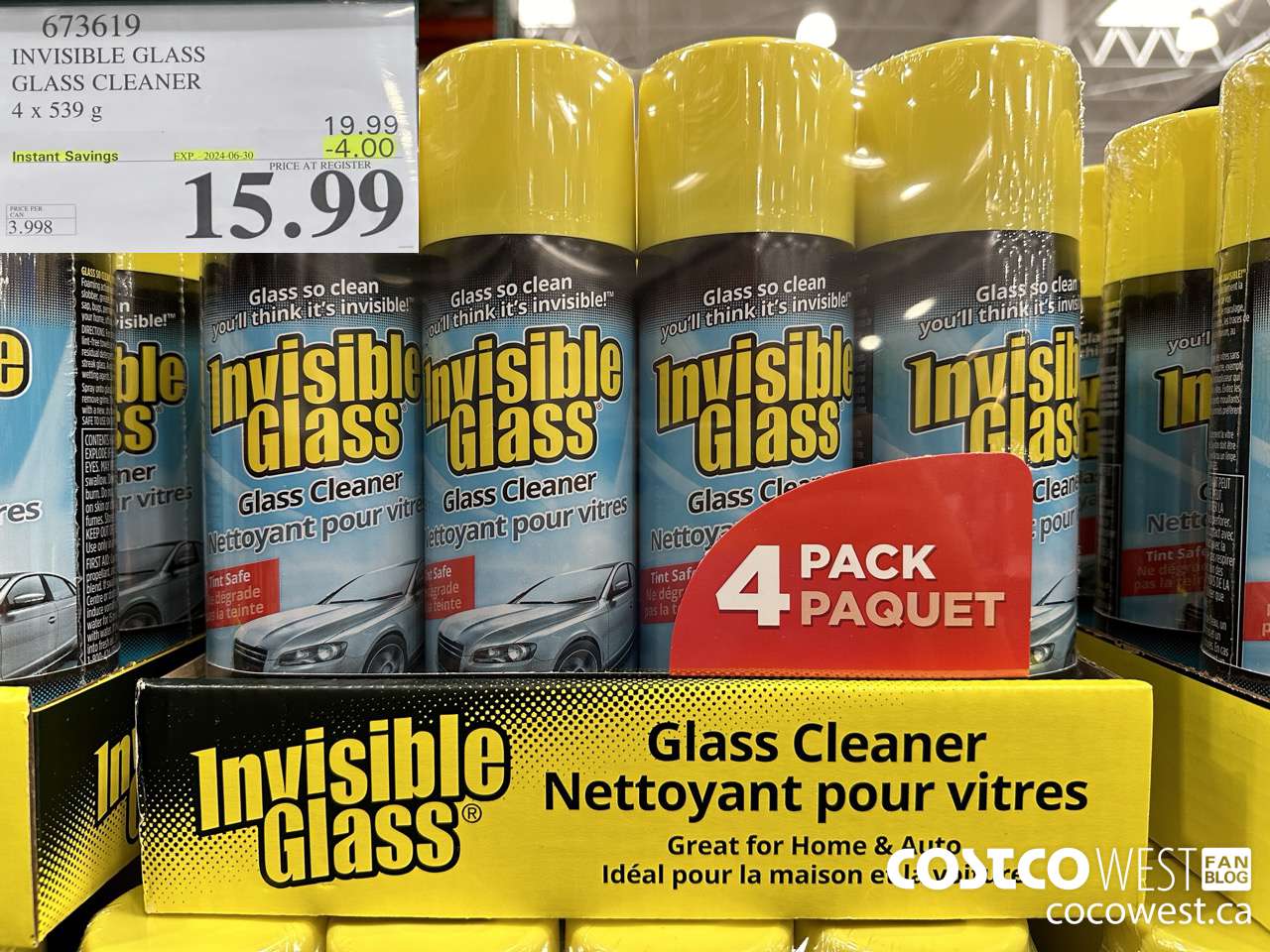 673619 INVISIBLE GLASS GLASS CLEANER 4 X 539 g ($4.00 INSTANT SAVINGS EXPIRES ON 2024-06-30) $15.99