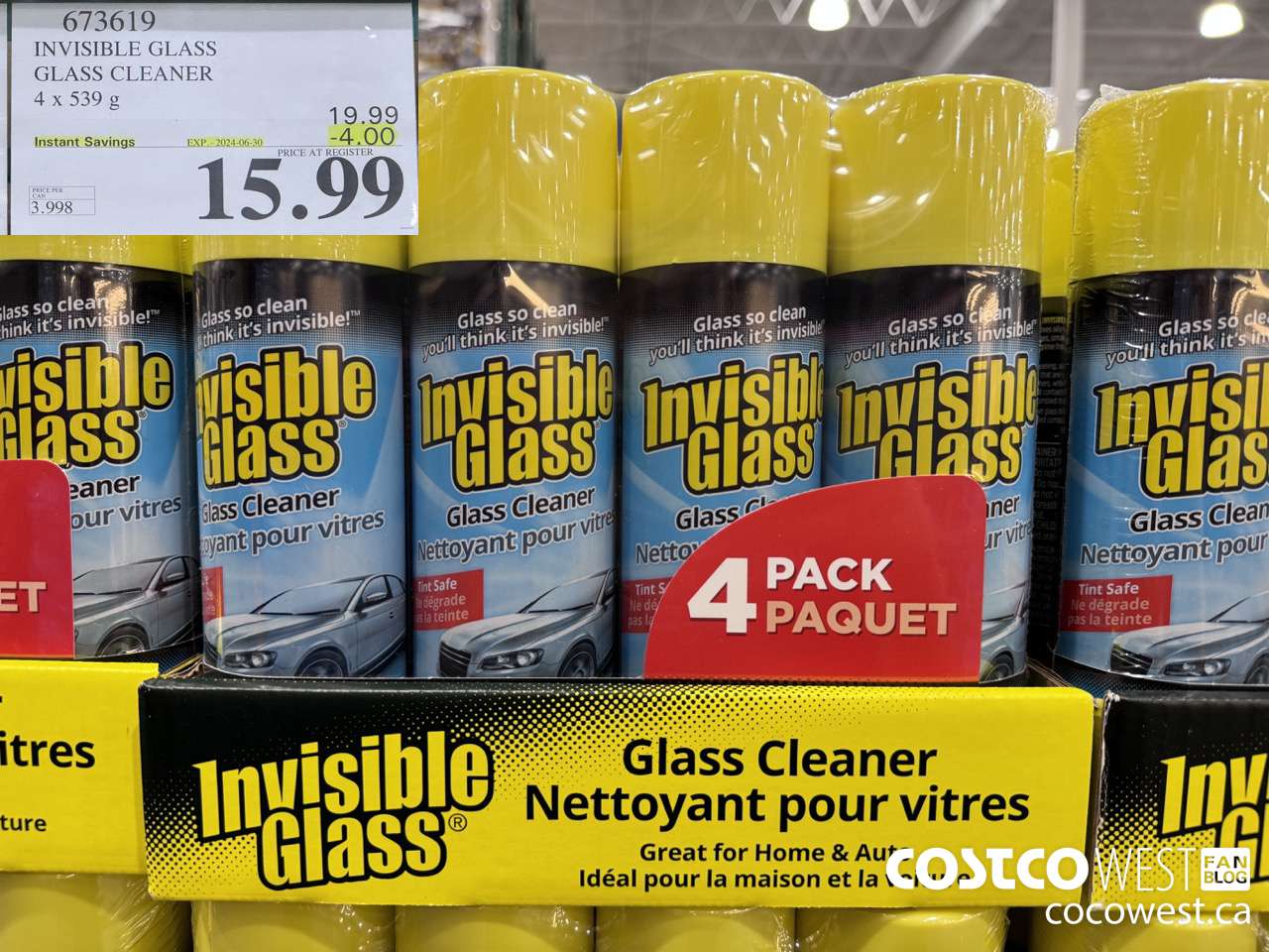 673619 INVISIBLE GLASS GLASS CLEANER 4 X 539 g ($4.00 INSTANT SAVINGS EXPIRES ON 2024-06-30) $15.99