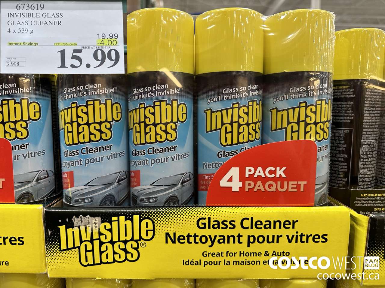 673619 INVISIBLE GLASS GLASS CLEANER 4 X 539 g ($4.00 INSTANT SAVINGS EXPIRES ON 2024-06-30) $15.99