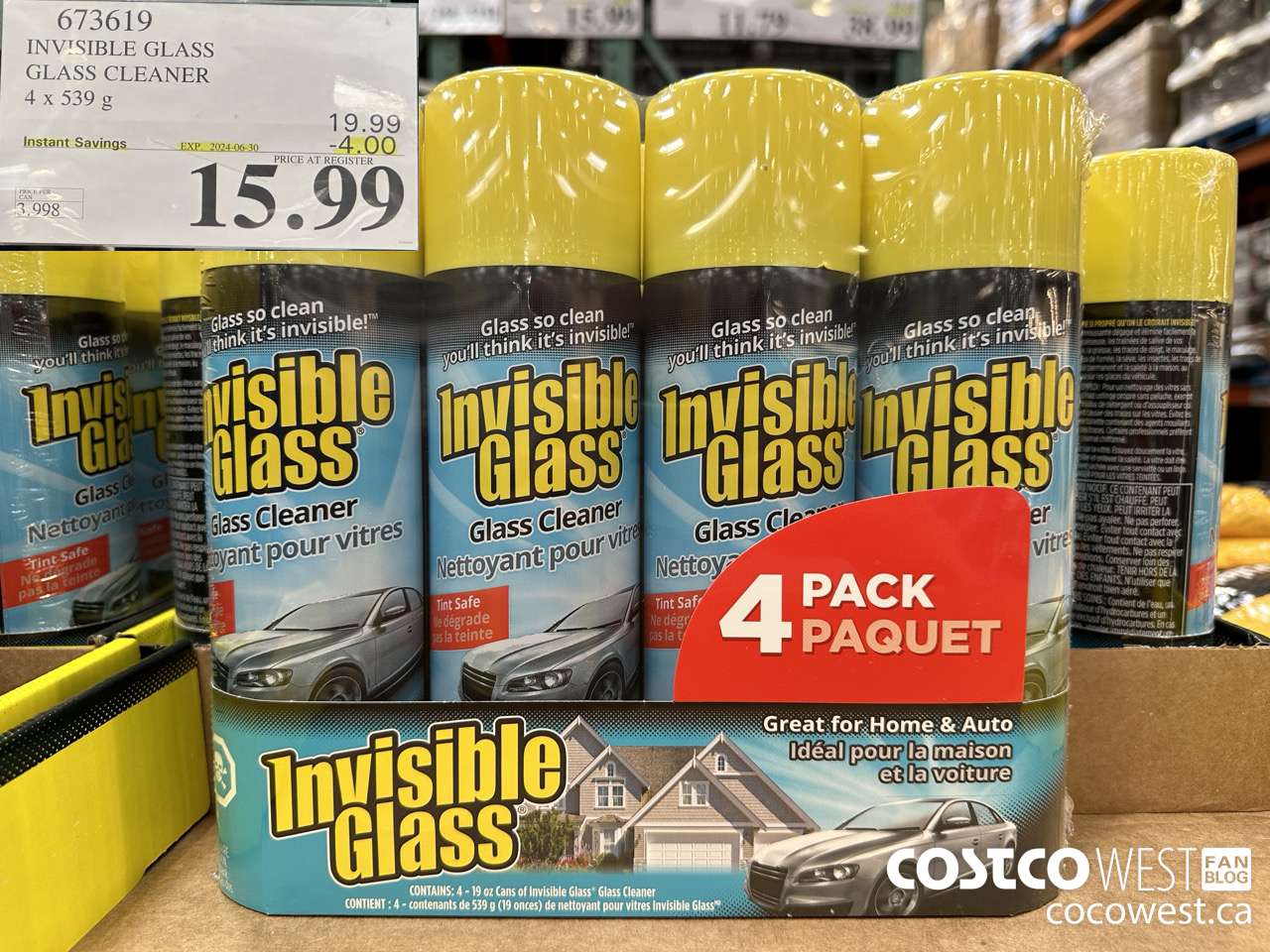 673619 INVISIBLE GLASS GLASS CLEANER 4 X 539 g ($4.00 INSTANT SAVINGS EXPIRES ON 2024-06-30) $15.99
